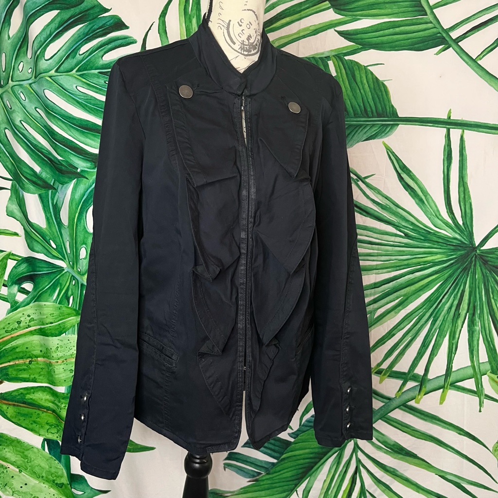 Lane Bryant 14 Black Casual Ruffle Front Hook Eye Casual School Weekend Jacket